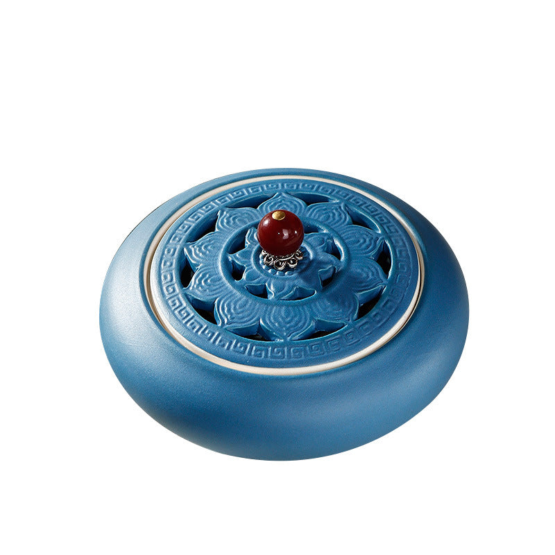 Blue Lotus Ceramic Incense Burner on a white background