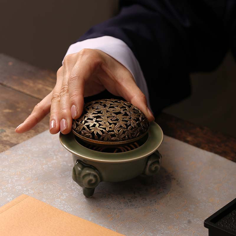 Olive Green Ceramic Incense Burner — original product photograph