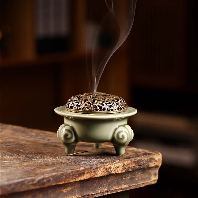 Olive Green Ceramic Incense Burner — original product photograph
