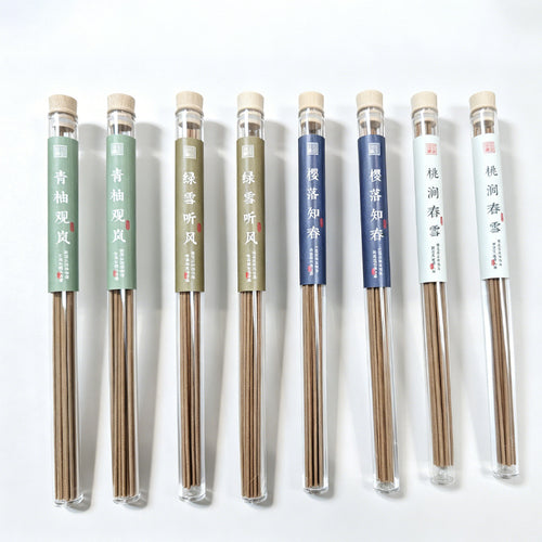 Botanical incense collection showing several glass tubes; each incense option is one 10 g tube