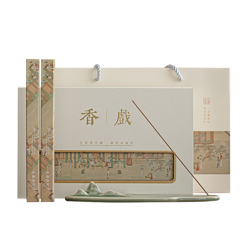 Mountain Landscape gift box, gift bag, two incense packs and green mountain-shaped holder
