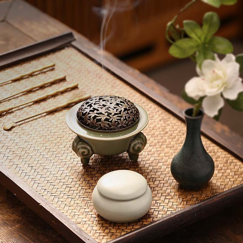 Olive Green Ceramic Incense Burner — original product photograph