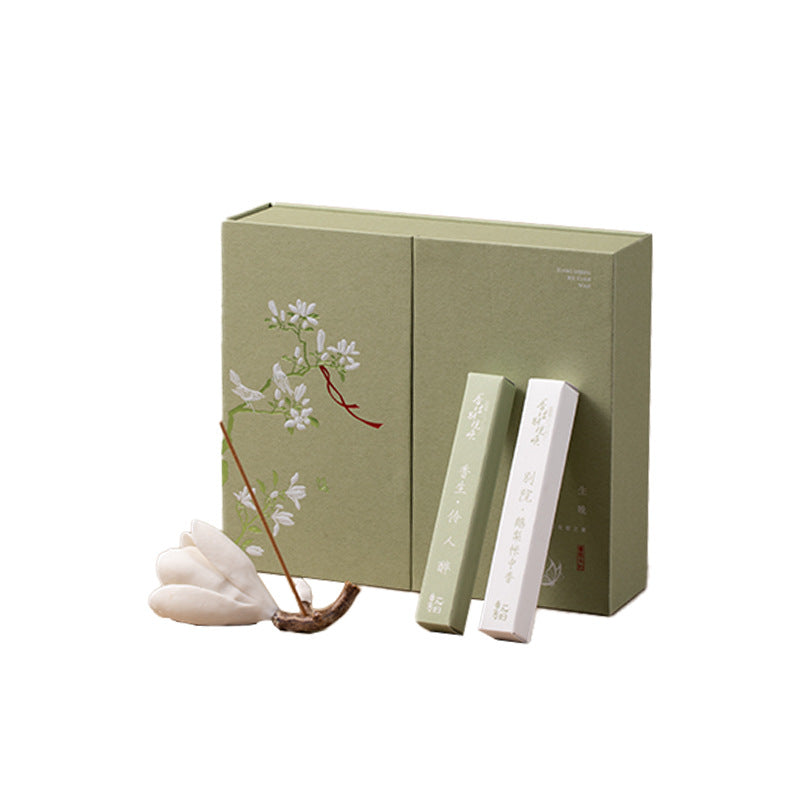 Sage green Magnolia Garden gift set and matching carry bag on a white background