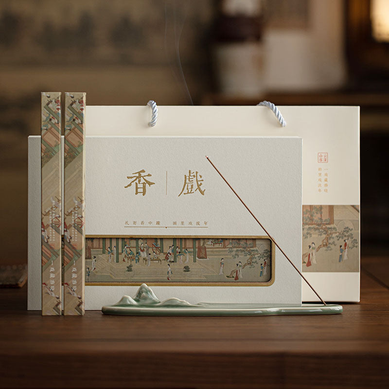 Mountain Landscape incense gift set arranged on a wooden table