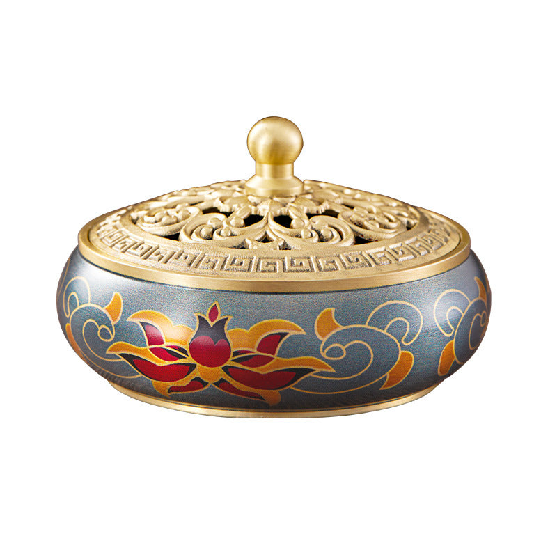 Painted Lotus Brass Incense Burner on a white background