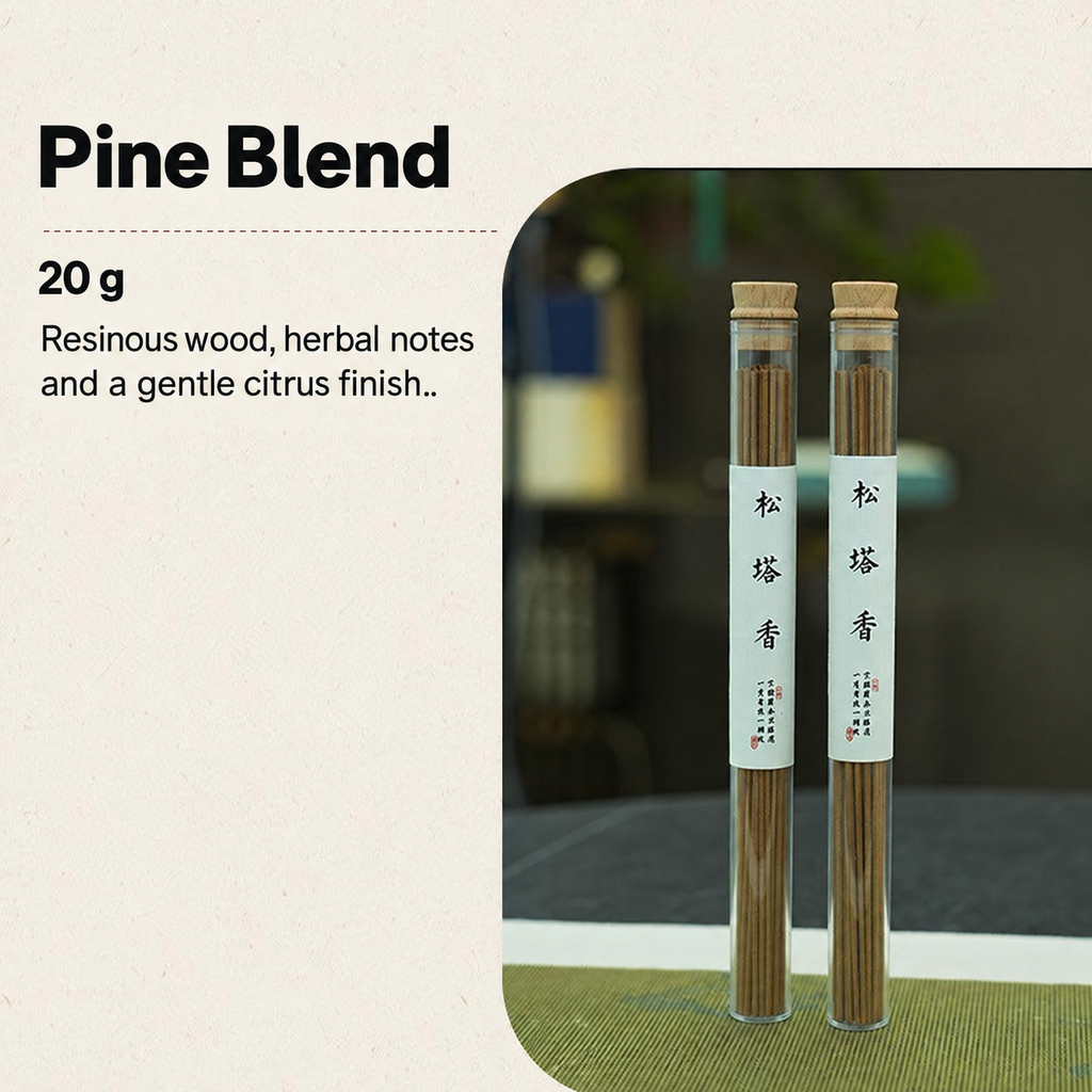 Pine Blend incense sticks in a clear tube, 20 g