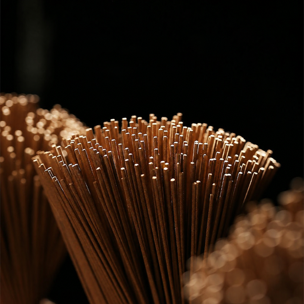 Close-up of the ends and texture of incense sticks