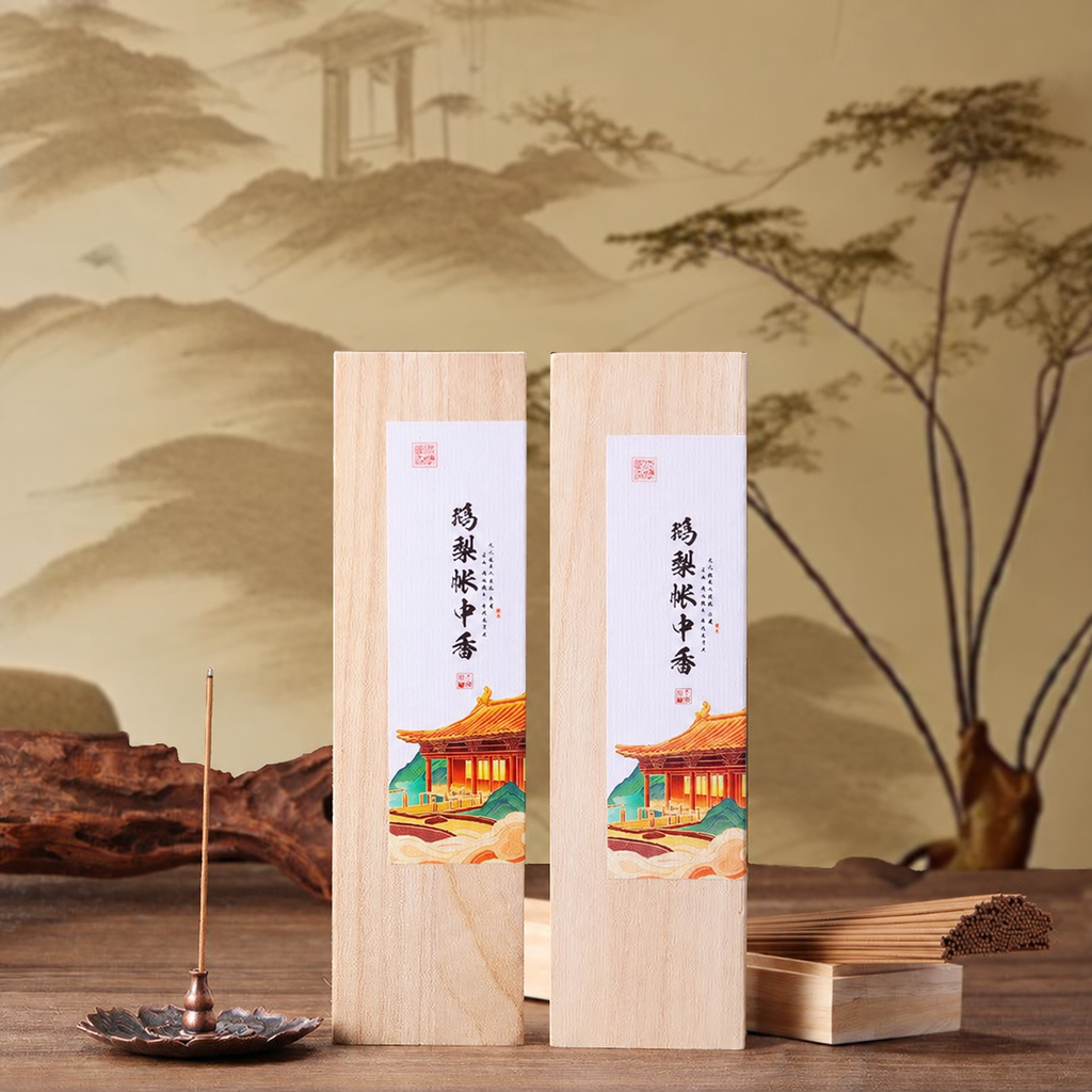 Pear and Woods incense in an illustrated wooden box, 40 g