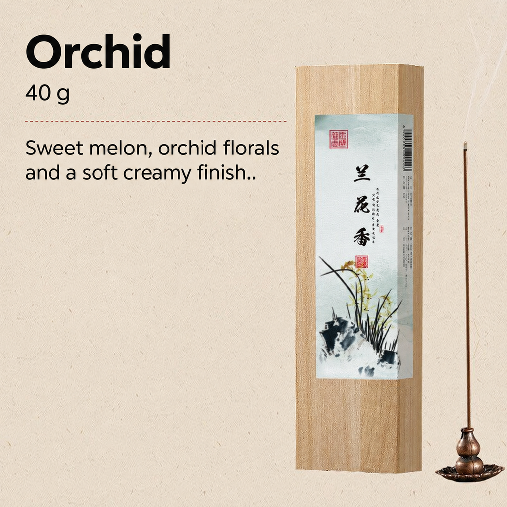 Orchid incense in an illustrated wooden box, 40 g