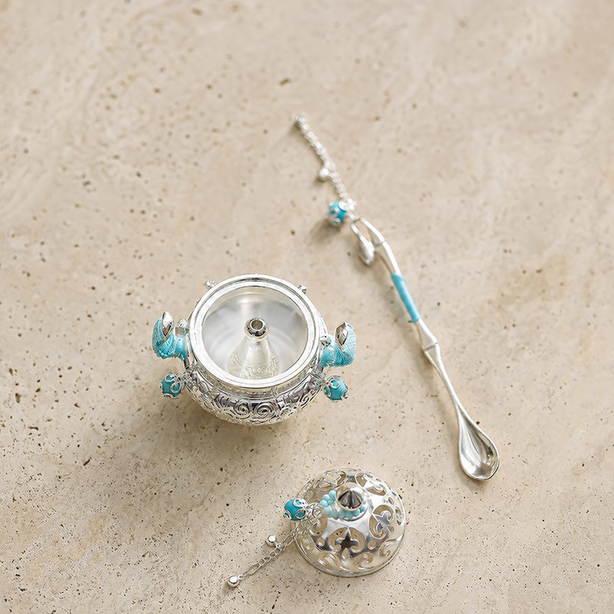 Mini incense burner with matching spoon and cone mold